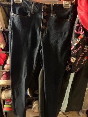 Dark Blue High-Waist Button-Fly Women's Jeans